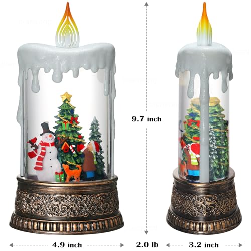 Christmas Snow Globe Candle Christmas Decorations Indoor Auto Snowfall Glitter Music Collection Snowman Child Tree with 6H Timer USB