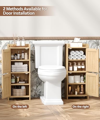 Rattan Small Bathroom Cabinet Narrow Toilet Paper Organizer Oak