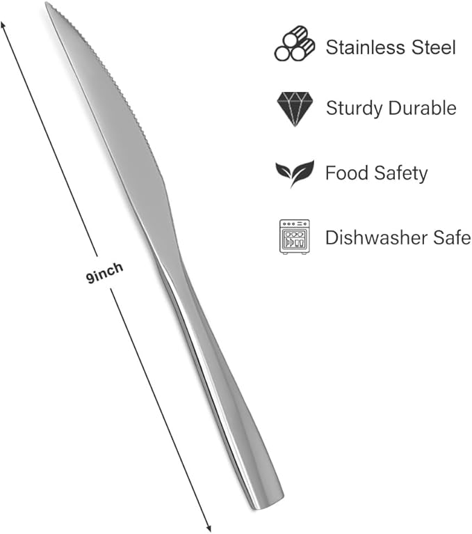 Dinner Knives,12 Piece Dinner knife Set,18/10 Stainless Steel Silverware Set Dinner Knife For Home,Kitchen,Restaurant and Hotel,Mirror Polished& Dishwasher Safe