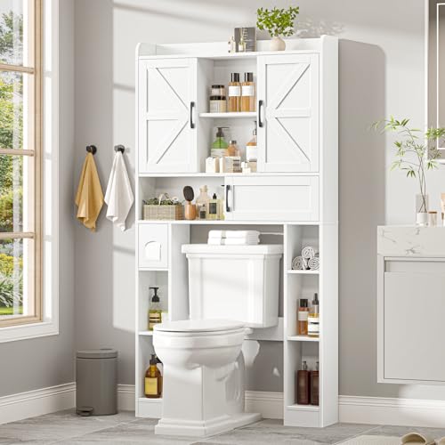 Over The Toilet Cabinet with 2 Barn Doors & Sliding Door