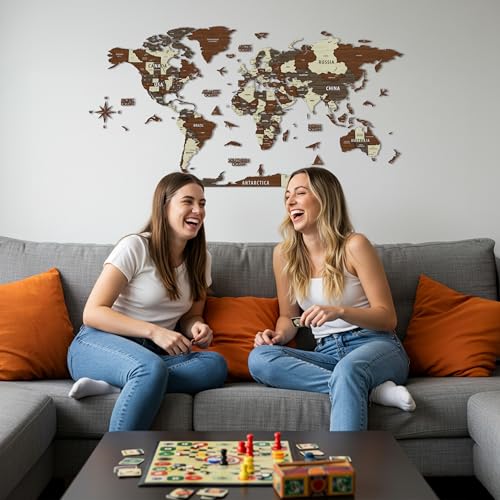 Multilayer 3D Wooden World Map