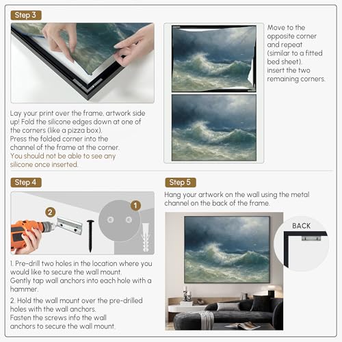 46"x60" Extra Large Framed Wall Art Dramatic Ocean Waves with Stormy Sky and Seagulls for Home Living Room Bedroom Decor