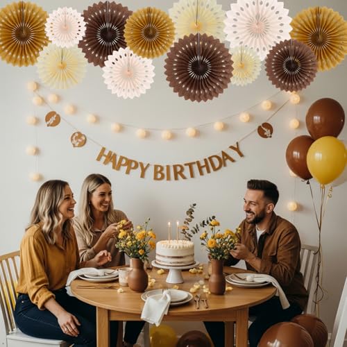12packs Honeycomb Round Paper Fans Brown Hanging Party Decoration (12 Count)