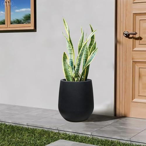 16.9" H Large Tall Plastic Black Planter w