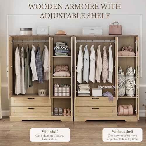 62" Wooden Armoire Wardrobe Closet with Mirror