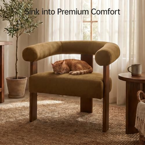 Barrel Accent Chairs Set of 2 with Armrests and Walnut Wood Legs (2 Count)