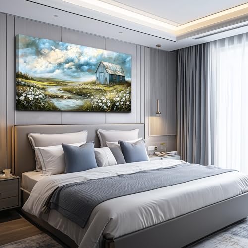 Large Canvas Wall Decor For Living Room Wall Art For Bedroom Field Scenery Flower Watercolour Painting Office Restaurant Mural Printing Artwork Picture Ready To Hang Home Decor 30x60 In