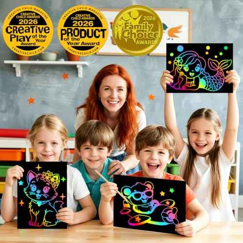 60Pcs Rainbow Scratch Drawing Art Paper Craft Set for Kids Boys Girls (60 Count)