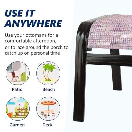 Assembled Outdoor Patio Ottoman Aluminum Textilene Portable Metal Footstool 2 Set Pink (2 Count)