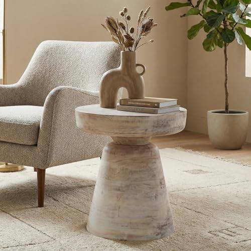 Robbie 16" Wide Mango Wood Accent Table in Distressed Aged White