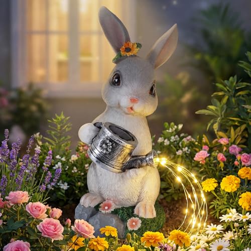 Solar Rabbit Garden Statues Outdoor Decor