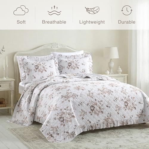 Khaki Ruffled Quilt Queen Size with 2 Pillow Shams
