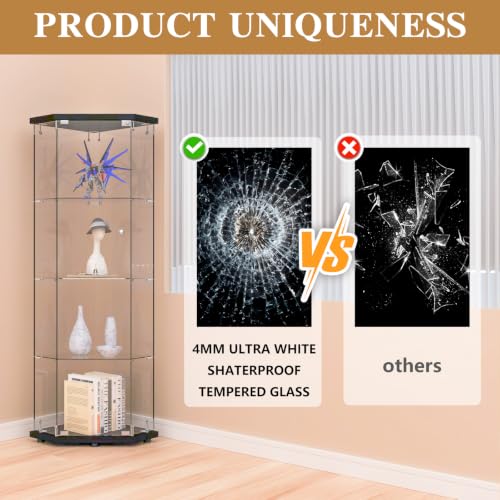 Black 5 Corner Glass Display Cabinet