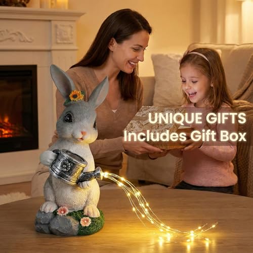 Solar Rabbit Garden Statues Outdoor Decor