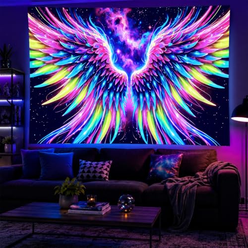 Blacklight Tapestry Cosmic Wings Wall Hanging 78 x 59 Inch