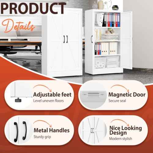 47" White Metal Storage Pantry Cabinet