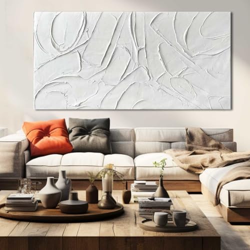 Oil Painting Art Wall Decor Pictures for Living Room Big Wall Artwork White Painting 29"x 58" Modern Abstract Wall Decor Bedroom Office Ready to Hang