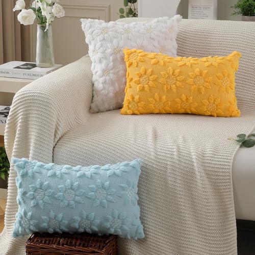 Spring Summer Pillow Covers 12x20 inch Set of 2 Yellow Sunflower (2 Count)