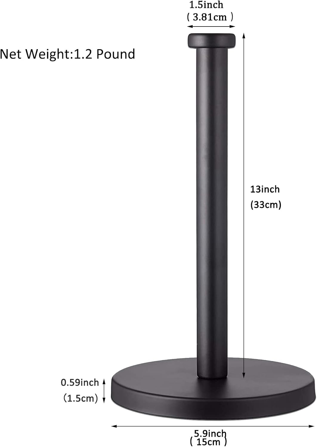 Stainless Steel Paper Towel Holder, Black Countertop for Kitchen Bathroom, Standing with Weighted Base