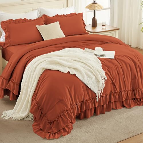 Burnt Orange Ruffle California King Comforter Set