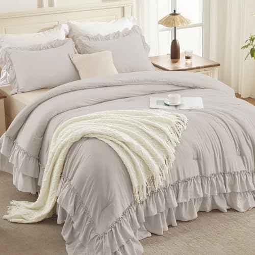 Linen Grey Ruffle Super King Comforter Set