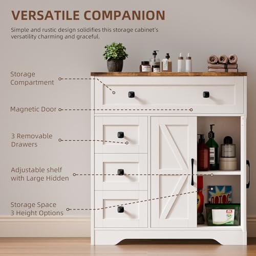 Farmhouse Storage Cabinet with 2 Doors and 4 Drawers