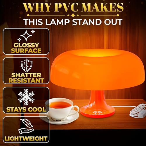 Orange Mushroom Table Lamp for Bedroom; ABS + PVC Build