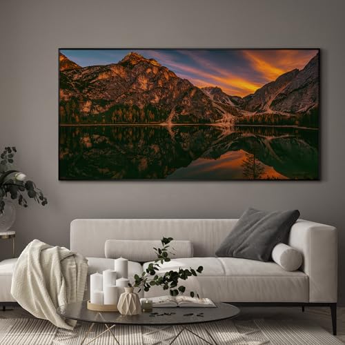 36"x72" Extra Large Framed Wall Art Majestic Mountain Landscape Reflected in Lake at Sunset for Home Living Room Bedroom Decor