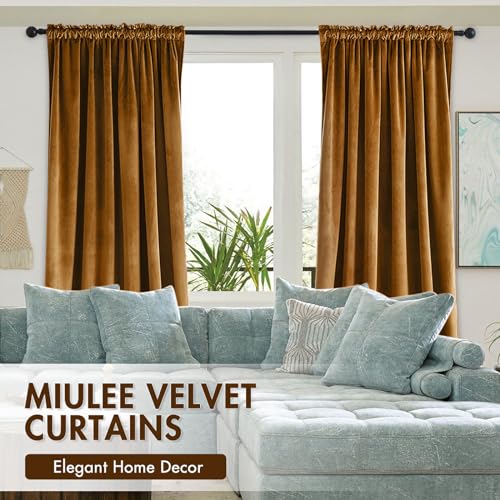 Golden Brown Blackout Velvet Curtains Drapes 96 Inch Long 52"x96" (2 Count)