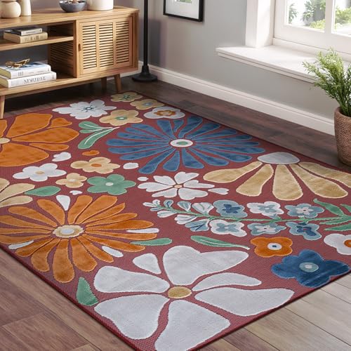 Outdoor Rug 6x9 Modern Floral Tropical Area Rugs for Outdoor and Indoor Patio Easy to Clean Non Shedding Living Room Porch Garden Washable Outside Carpet (58.5 Sq Ft)