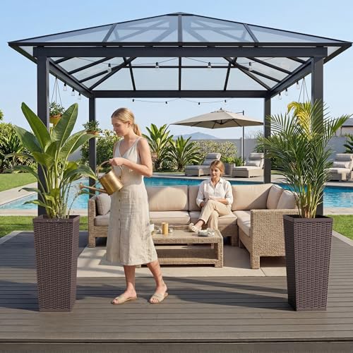 30" Front Porch Resin Rattan Tall Planters 2 Pack (2 Count)