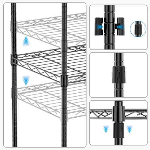1000 lbs 4Tier Shelf Metal Storage Shelves Wire Rack Closet Organizers for Garage Kitchen Bathroom Laundry Black 13.7" D x 29.5" W x 47.2" H (4 Count)