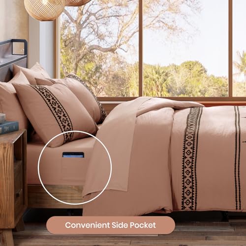 Embroidery Queen Comforter Set 7 Pieces Dusty Pink Bed in a Bag