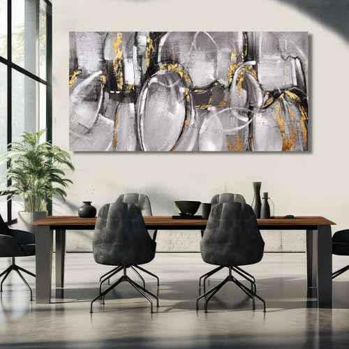 Black and Grey Painting Pictures Abstract Wall Decor for Office 29"x 58" Modern Artwork Gold Foil Wall Art for Living Room Dining Room Bedroom