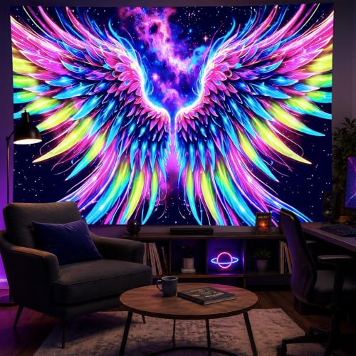 Blacklight Tapestry Cosmic Wings Wall Hanging 78 x 59 Inch