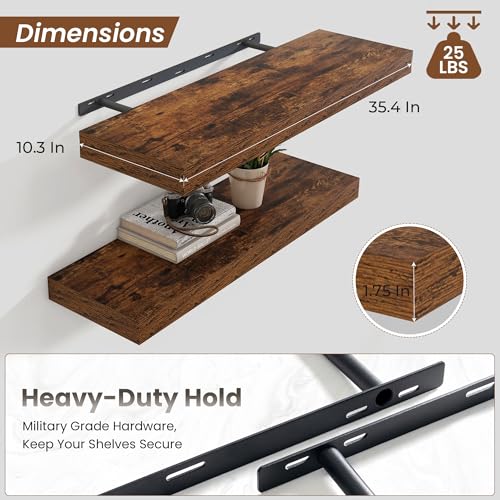 Floating Shelves 35.7" W x 10.3" D Rustic Brown Set of 2 (2 Count)