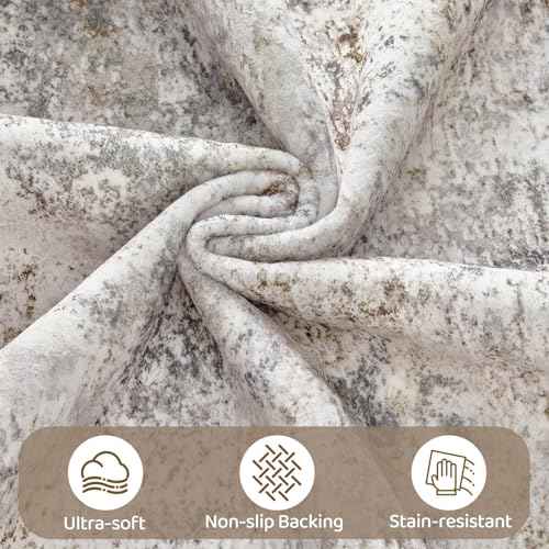 10x14 Area Rug Living Room Rugs Washable Neutral Brown Grey Carpet (24 Count)
