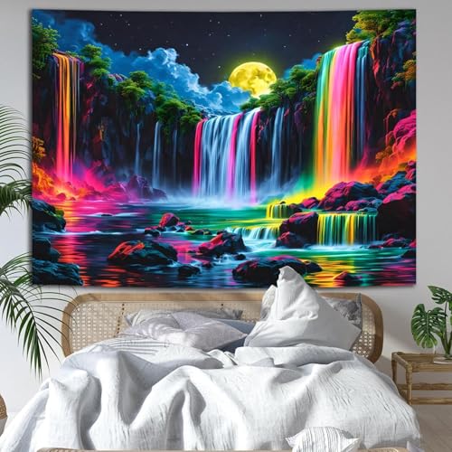 Blacklight Fantasy Waterfall Moon Tapestry