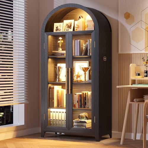 71" Arched Kitchen Pantry Storage Cabinet with Glass Doors