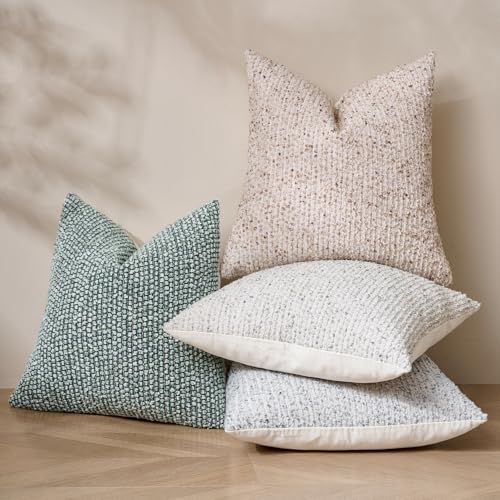 Striped Throw Pillow Covers 24x24 Set of 2 Cream Grey Textured Boucle Chic Morden Boho Accent Farmhouse Square Decorative Couch Pillow Covers for Home Decor Bed Sofa Living Room (2 Count)