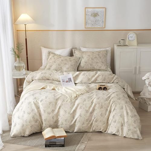Vintage Boho Floral Comforter Set Queen Soft Fluffy Beige Floral Bedding Comforter Set 1 Queen Comforter with 2 Pillowcases Garden Style Vintage Flower Botanical Comforter Set for All Seasons
