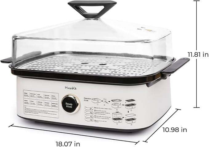 450C/842F Electric Food Steamer,Superheated Steam Cooker, 40% Less Fat, Premium Borosilicate Glass Lid, 10 One-Touch Presets, No Descaling 2+ Years, Real-Time Temp Display, 8 Qt 1800W White