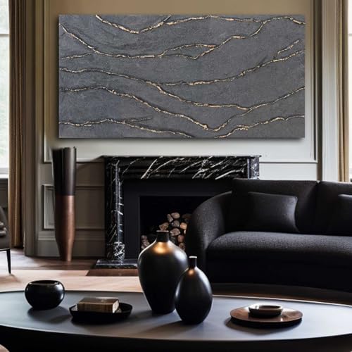 Canvas Wall Art Hand Painted Large Gold and Grey Abstract Painting Textured Wall Decor 29"x58" Home Artwork Decoration for Living Room Office Bedroom Dining Room