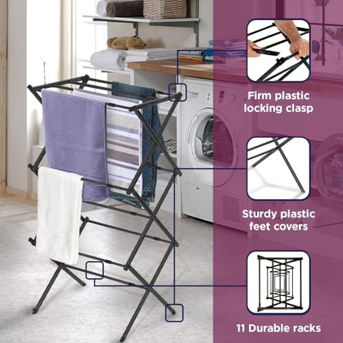 3 Tier Expandable Collapsing Foldable Laundry Rack for Air Drying Clothing