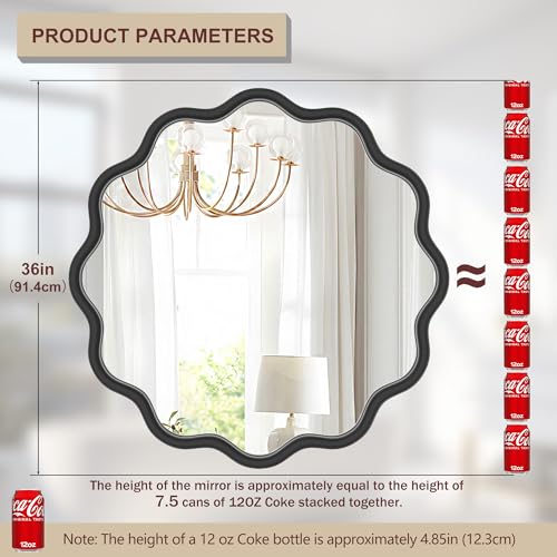 Black Round Mirror 36 Inch Wavy Bathroom Vanity Mirror Black Frame Modern Wall Mirror Decorative Wall