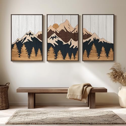 Framed 3D Wood Mountain Living Room Wall Decor