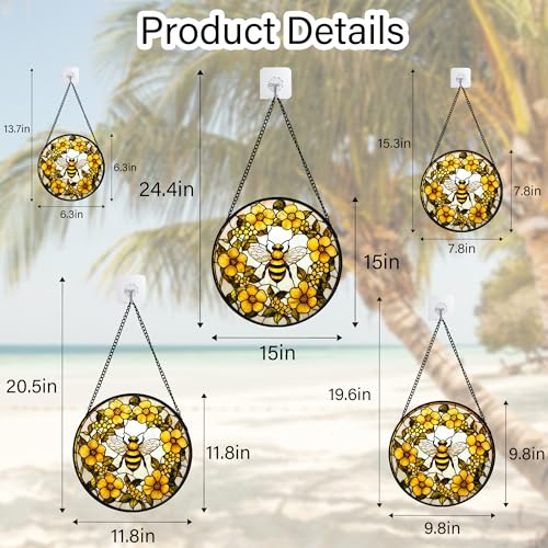 Bee Wreath Stained Glass Window Hanging Suncatcher Gifts for Women 12"