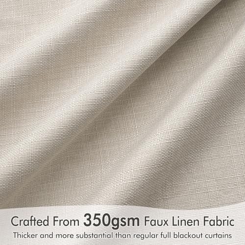 100% Blackout Back Tab Pleat Linen Curtains 50" Wx63 L