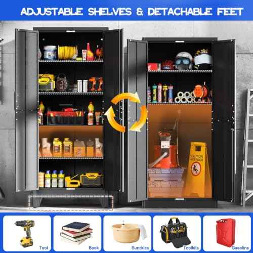 71" Tall Metal Pantry Storage Cabinet with Lock