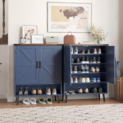 34" Tall Farmhouse Shoe Storage Cabinet with Doors